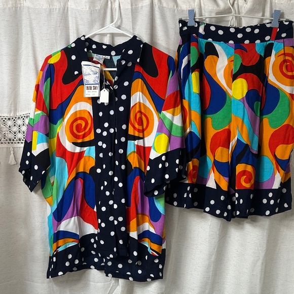 Blue Sky Multicolor Patterned Shirt and short set - Picture 1 of 5